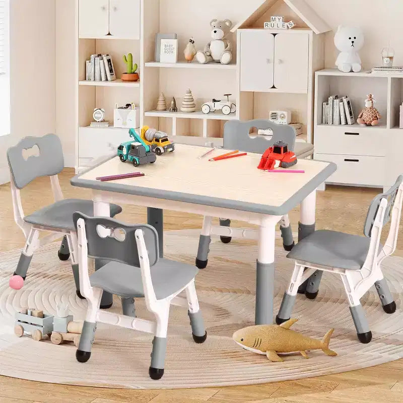 Ensemble de 5 pièces de table et chaises pour tout-petits, ensemble de 4 tables et chaises pour enfants réglables en hauteur, table pour tout-petits pour la lecture, le dessin, les repas, pour les enfants de plus de 3 ans