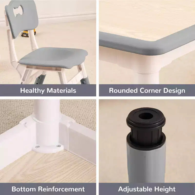 Ensemble de 5 pièces de table et chaises pour tout-petits, ensemble de 4 tables et chaises pour enfants réglables en hauteur, table pour tout-petits pour la lecture, le dessin, les repas, pour les enfants de plus de 3 ans