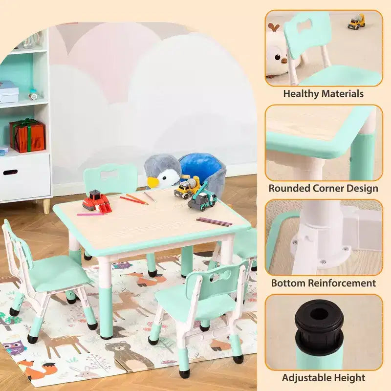 Ensemble de 5 pièces de table et chaises pour tout-petits, ensemble de 4 tables et chaises pour enfants réglables en hauteur, table pour tout-petits pour la lecture, le dessin, les repas, pour les enfants de plus de 3 ans