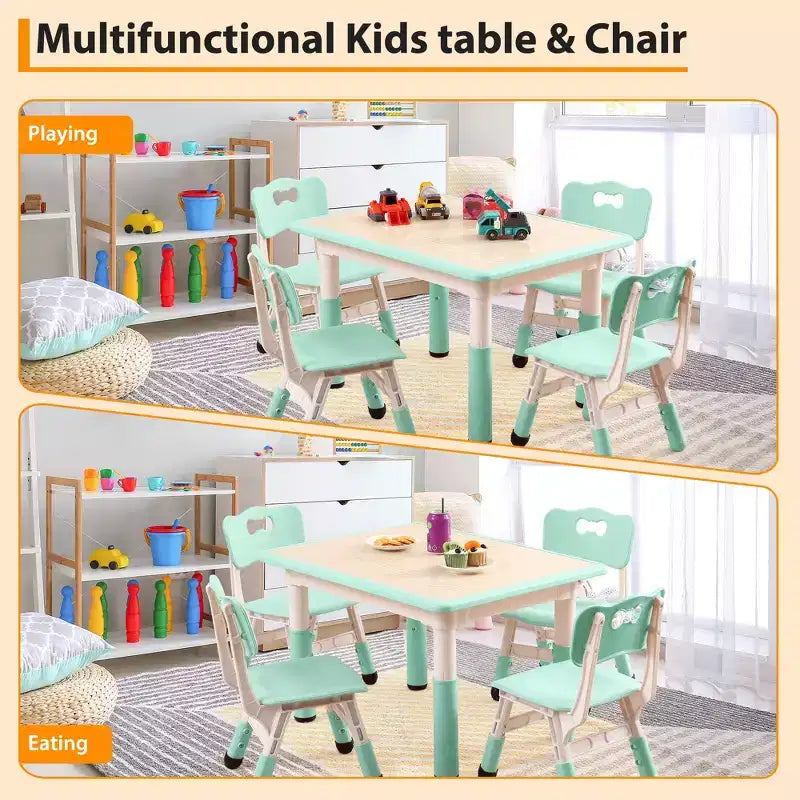 Ensemble de 5 pièces de table et chaises pour tout-petits, ensemble de 4 tables et chaises pour enfants réglables en hauteur, table pour tout-petits pour la lecture, le dessin, les repas, pour les enfants de plus de 3 ans
