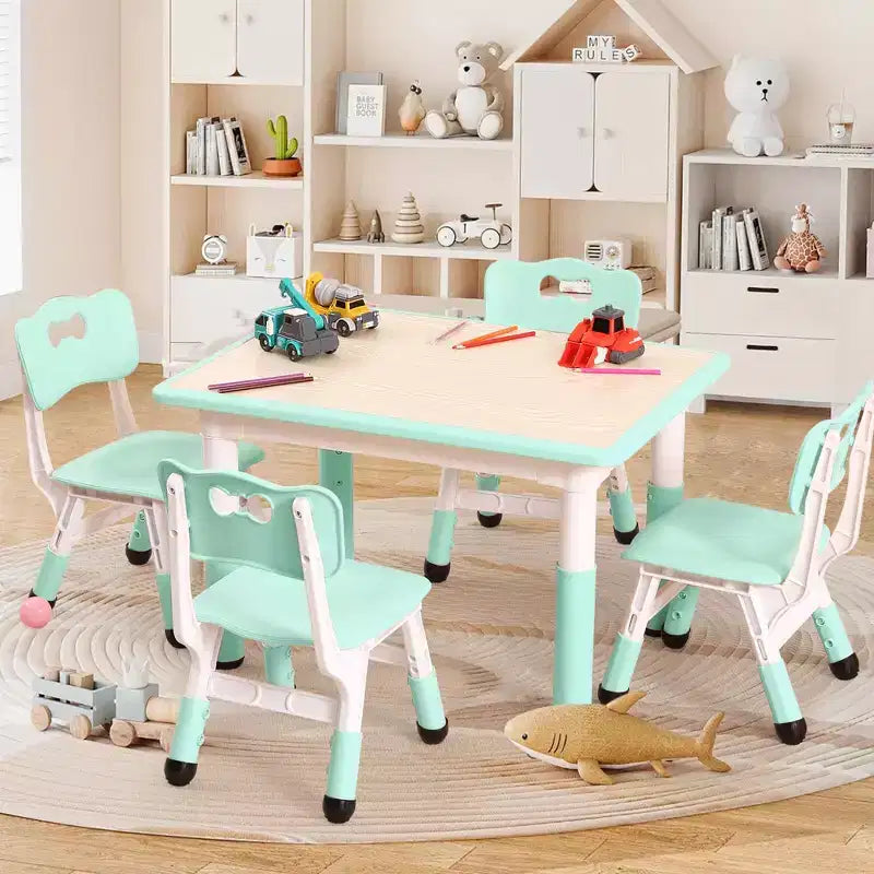 Ensemble de 5 pièces de table et chaises pour tout-petits, ensemble de 4 tables et chaises pour enfants réglables en hauteur, table pour tout-petits pour la lecture, le dessin, les repas, pour les enfants de plus de 3 ans