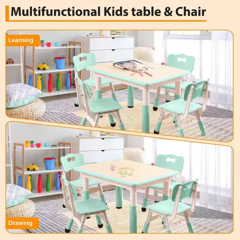 Ensemble de 5 pièces de table et chaises pour tout-petits, ensemble de 4 tables et chaises pour enfants réglables en hauteur, table pour tout-petits pour la lecture, le dessin, les repas, pour les enfants de plus de 3 ans