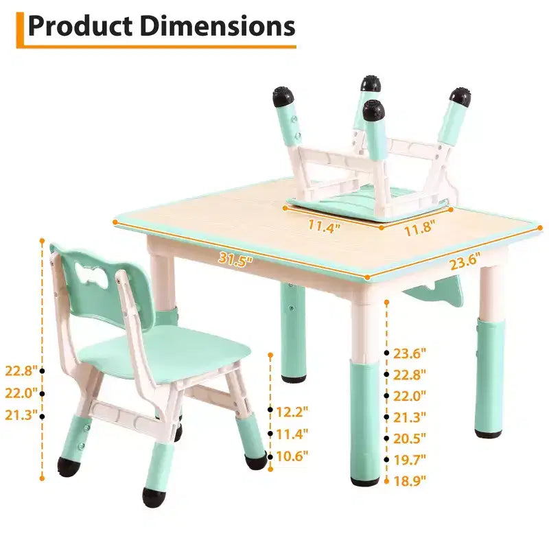 Ensemble de 5 pièces de table et chaises pour tout-petits, ensemble de 4 tables et chaises pour enfants réglables en hauteur, table pour tout-petits pour la lecture, le dessin, les repas, pour les enfants de plus de 3 ans