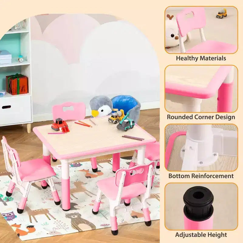 Ensemble de 5 pièces de table et chaises pour tout-petits, ensemble de 4 tables et chaises pour enfants réglables en hauteur, table pour tout-petits pour la lecture, le dessin, les repas, pour les enfants de plus de 3 ans