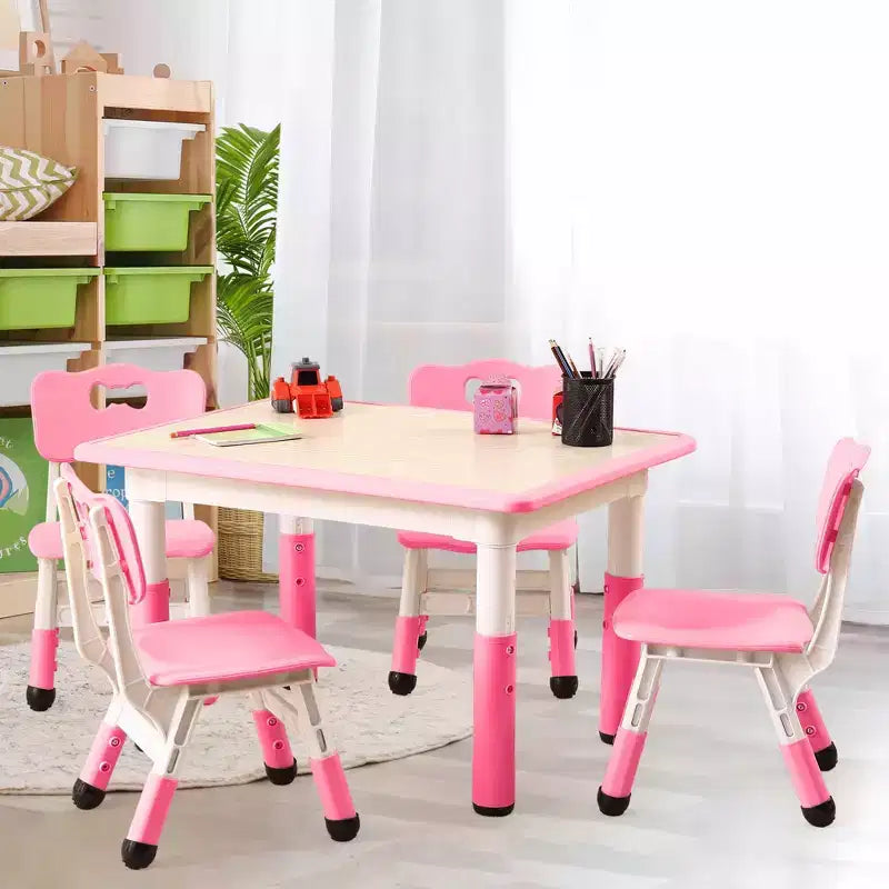 Ensemble de 5 pièces de table et chaises pour tout-petits, ensemble de 4 tables et chaises pour enfants réglables en hauteur, table pour tout-petits pour la lecture, le dessin, les repas, pour les enfants de plus de 3 ans