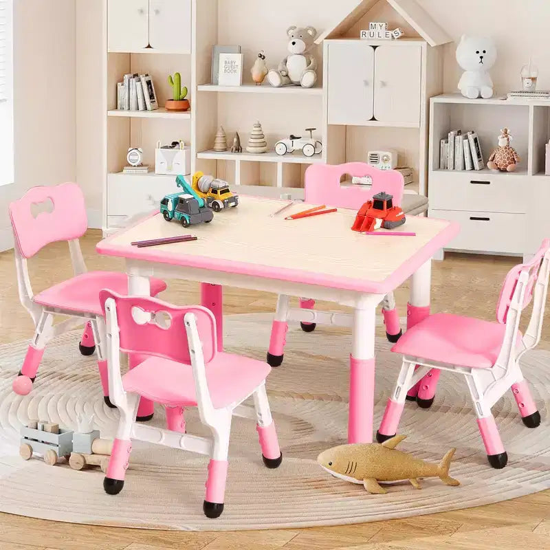 Ensemble de 5 pièces de table et chaises pour tout-petits, ensemble de 4 tables et chaises pour enfants réglables en hauteur, table pour tout-petits pour la lecture, le dessin, les repas, pour les enfants de plus de 3 ans
