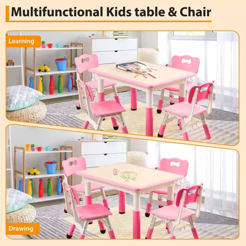 Ensemble de 5 pièces de table et chaises pour tout-petits, ensemble de 4 tables et chaises pour enfants réglables en hauteur, table pour tout-petits pour la lecture, le dessin, les repas, pour les enfants de plus de 3 ans