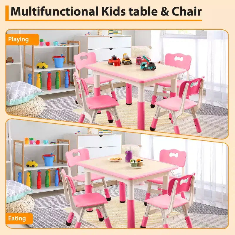 Ensemble de 5 pièces de table et chaises pour tout-petits, ensemble de 4 tables et chaises pour enfants réglables en hauteur, table pour tout-petits pour la lecture, le dessin, les repas, pour les enfants de plus de 3 ans