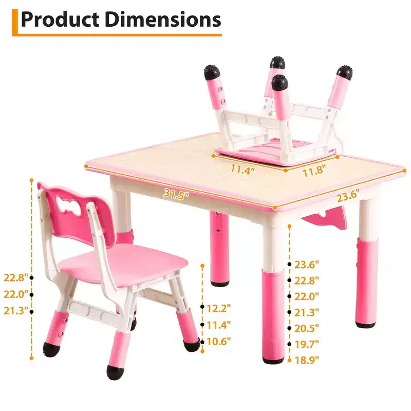 Ensemble de 5 pièces de table et chaises pour tout-petits, ensemble de 4 tables et chaises pour enfants réglables en hauteur, table pour tout-petits pour la lecture, le dessin, les repas, pour les enfants de plus de 3 ans