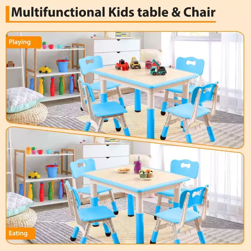 Ensemble de 5 pièces de table et chaises pour tout-petits, ensemble de 4 tables et chaises pour enfants réglables en hauteur, table pour tout-petits pour la lecture, le dessin, les repas, pour les enfants de plus de 3 ans