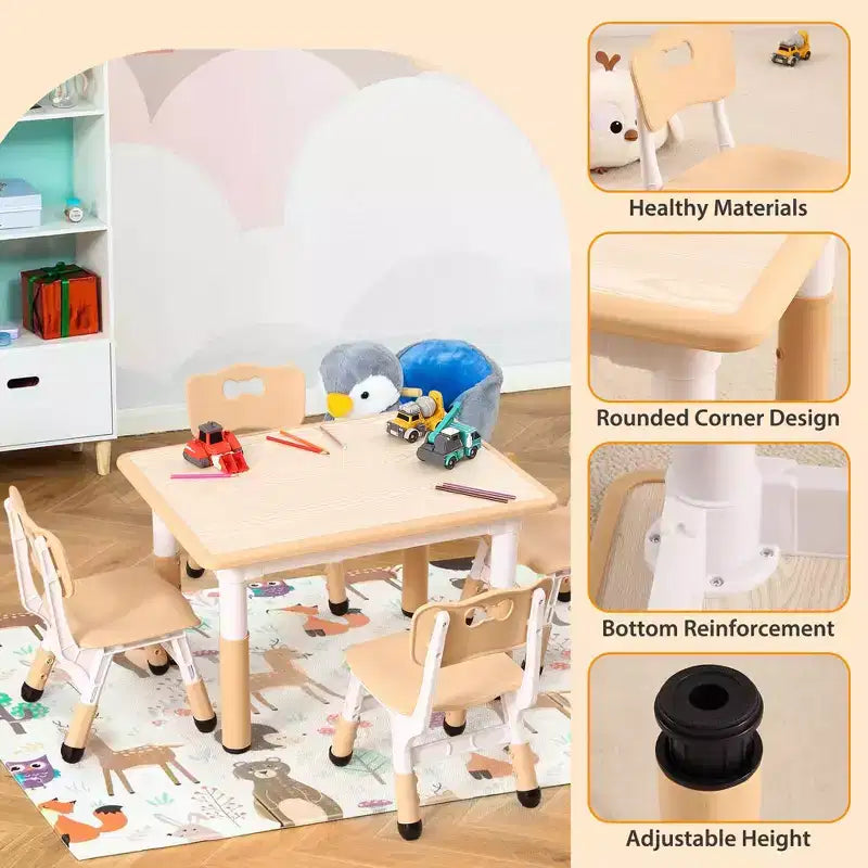 Ensemble de 5 pièces de table et chaises pour tout-petits, ensemble de 4 tables et chaises pour enfants réglables en hauteur, table pour tout-petits pour la lecture, le dessin, les repas, pour les enfants de plus de 3 ans