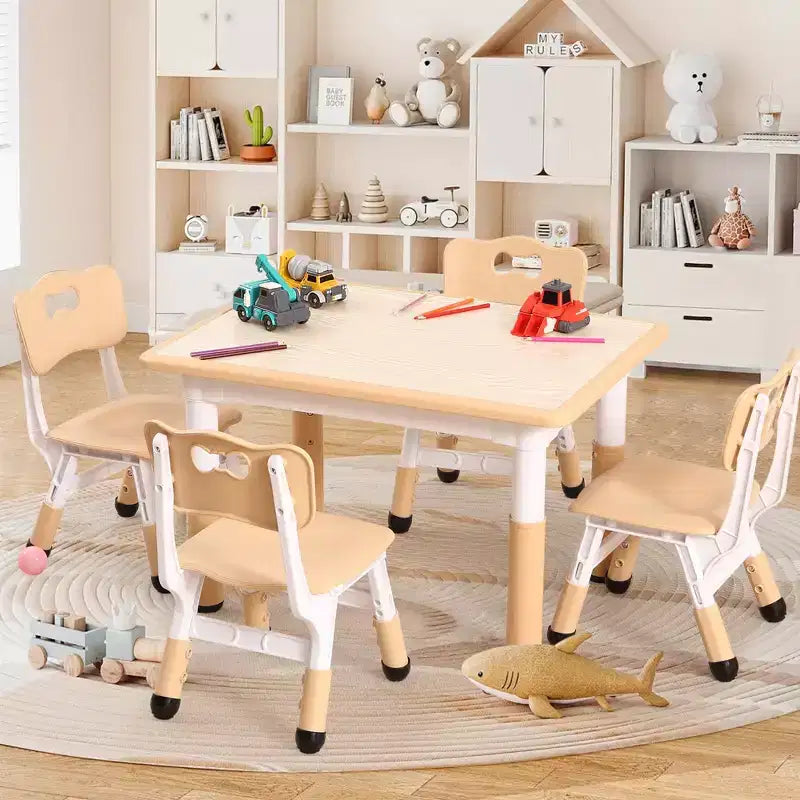 Ensemble de 5 pièces de table et chaises pour tout-petits, ensemble de 4 tables et chaises pour enfants réglables en hauteur, table pour tout-petits pour la lecture, le dessin, les repas, pour les enfants de plus de 3 ans