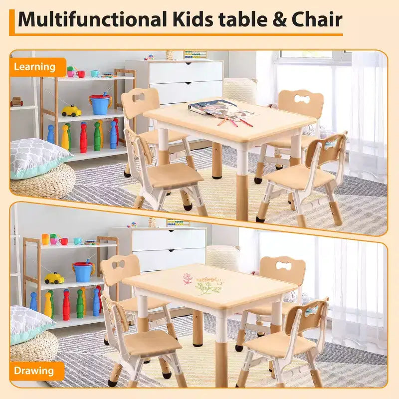 Ensemble de 5 pièces de table et chaises pour tout-petits, ensemble de 4 tables et chaises pour enfants réglables en hauteur, table pour tout-petits pour la lecture, le dessin, les repas, pour les enfants de plus de 3 ans