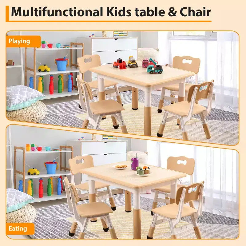 Ensemble de 5 pièces de table et chaises pour tout-petits, ensemble de 4 tables et chaises pour enfants réglables en hauteur, table pour tout-petits pour la lecture, le dessin, les repas, pour les enfants de plus de 3 ans