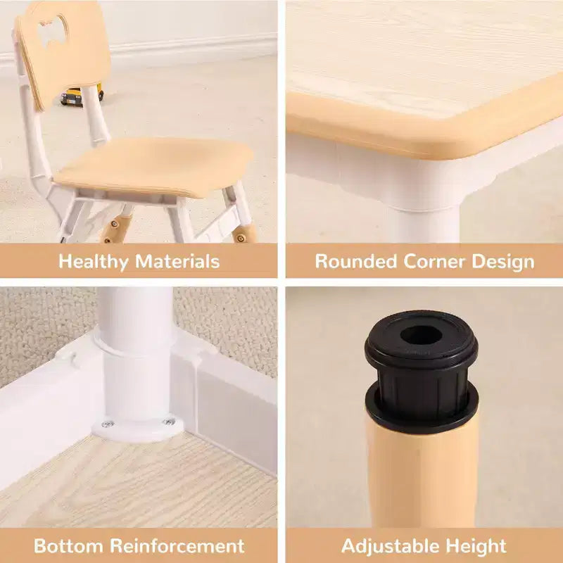 Ensemble de 5 pièces de table et chaises pour tout-petits, ensemble de 4 tables et chaises pour enfants réglables en hauteur, table pour tout-petits pour la lecture, le dessin, les repas, pour les enfants de plus de 3 ans