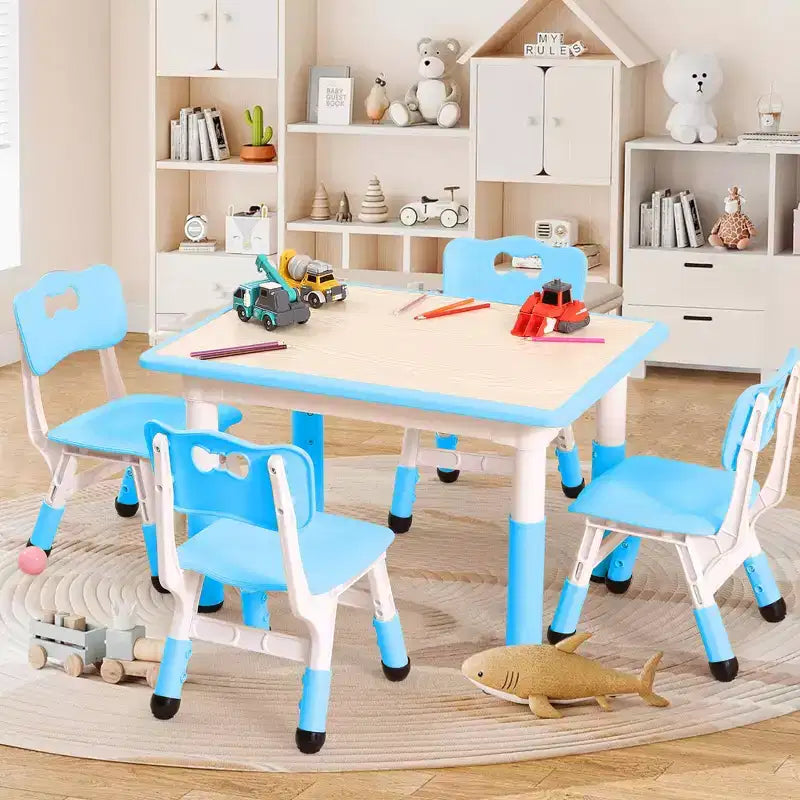 Ensemble de 5 pièces de table et chaises pour tout-petits, ensemble de 4 tables et chaises pour enfants réglables en hauteur, table pour tout-petits pour la lecture, le dessin, les repas, pour les enfants de plus de 3 ans