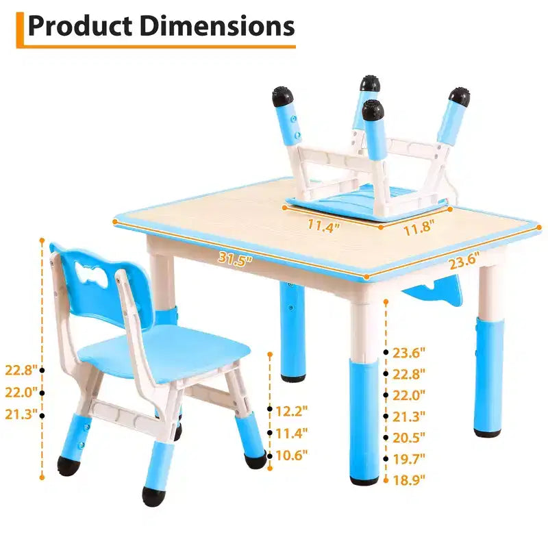 Ensemble de 5 pièces de table et chaises pour tout-petits, ensemble de 4 tables et chaises pour enfants réglables en hauteur, table pour tout-petits pour la lecture, le dessin, les repas, pour les enfants de plus de 3 ans