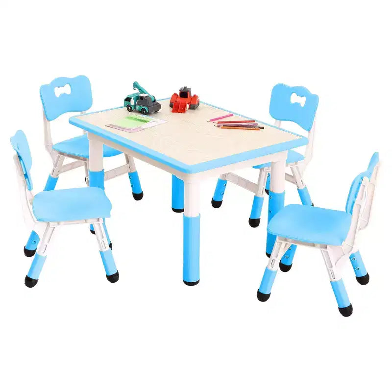5pcs Toddler Table and Chair Set, Height Adjustable Kids Table and Chair Set of 4, Toddler Table for Reading, Drawing, Eating, for Ages Over 3