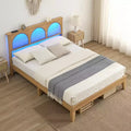 Rattan Bed Frame with Natural Rattan Headboard, Queen Bed Frame with LED Lights, Platform Bed Frame with Headboard, No Box Spring Needed