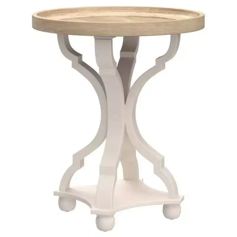 COZAYH Rustic Round Accent End Table with Wood Tray Top Nightstand for Small Spaces Living Room or Bedroom 18.5 x 18.5 x 25 Inches, White