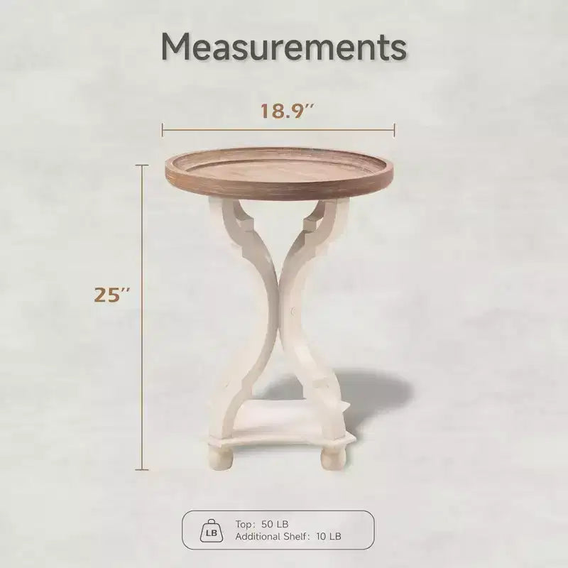 Table d'appoint ronde rustique COZAYH avec plateau en bois, table de chevet pour petits espaces, salon ou chambre à coucher, 47 x 47 x 63,5 cm, blanche