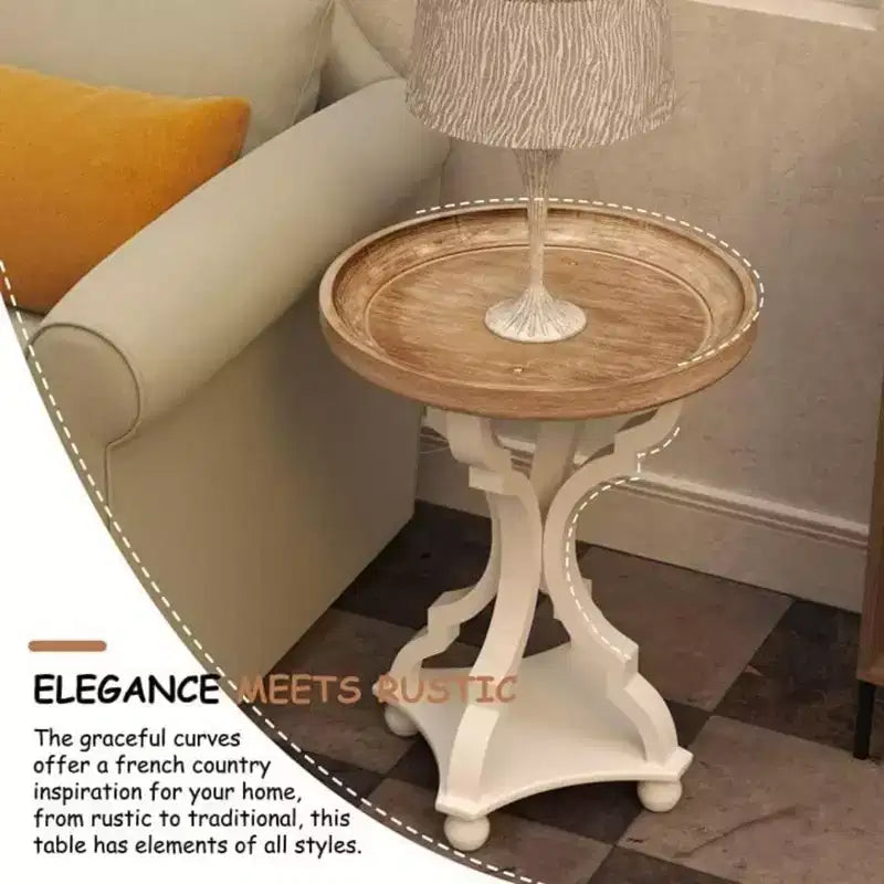 Table d'appoint ronde rustique COZAYH avec plateau en bois, table de chevet pour petits espaces, salon ou chambre à coucher, 47 x 47 x 63,5 cm, blanche