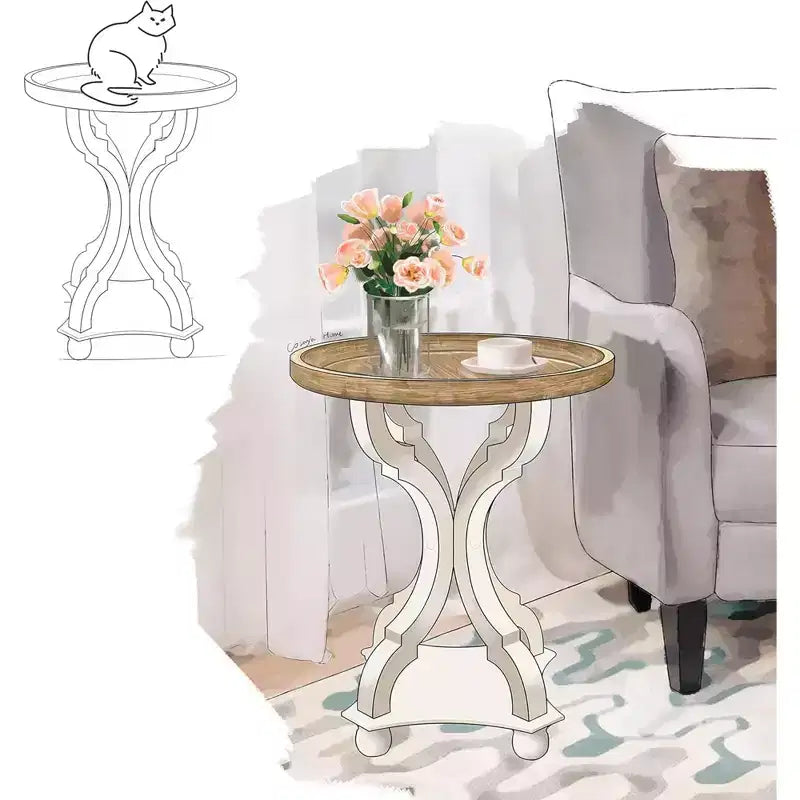 Table d'appoint ronde rustique COZAYH avec plateau en bois, table de chevet pour petits espaces, salon ou chambre à coucher, 47 x 47 x 63,5 cm, blanche