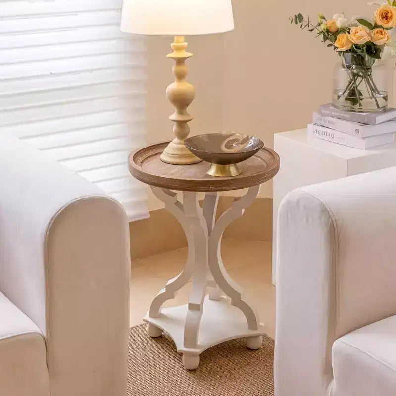 Table d'appoint ronde rustique COZAYH avec plateau en bois, table de chevet pour petits espaces, salon ou chambre à coucher, 47 x 47 x 63,5 cm, blanche