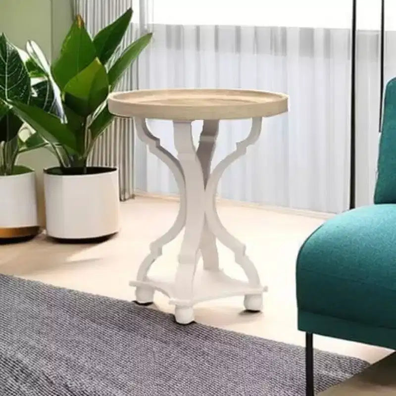 Table d'appoint ronde rustique COZAYH avec plateau en bois, table de chevet pour petits espaces, salon ou chambre à coucher, 47 x 47 x 63,5 cm, blanche