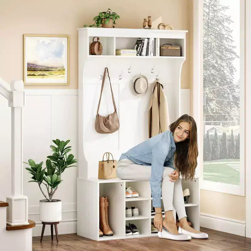 Meuble d'entrée PexFix avec banc et rangement à chaussures, 7 patères et rangement réglable
