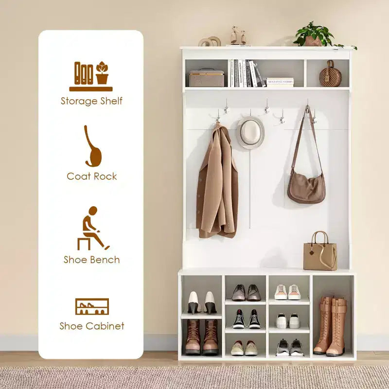 Meuble d'entrée PexFix avec banc et rangement à chaussures, 7 patères et rangement réglable