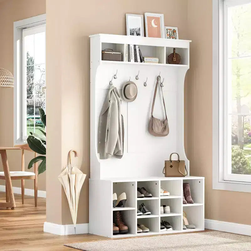 Meuble d'entrée PexFix avec banc et rangement à chaussures, 7 patères et rangement réglable