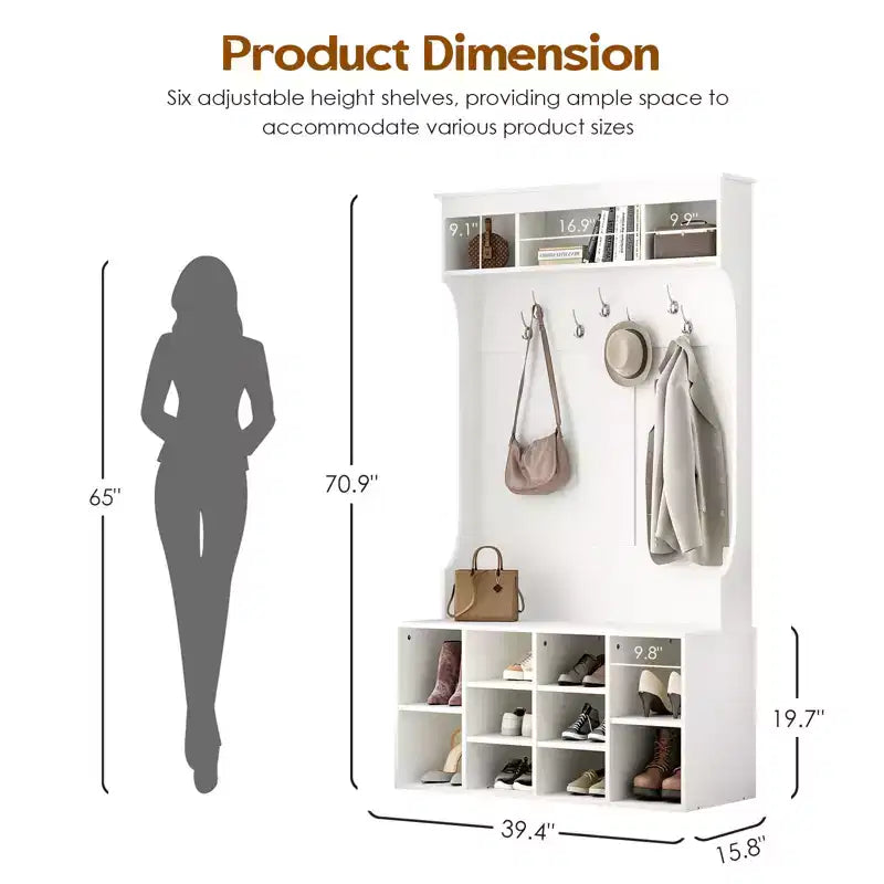 Meuble d'entrée PexFix avec banc et rangement à chaussures, 7 patères et rangement réglable