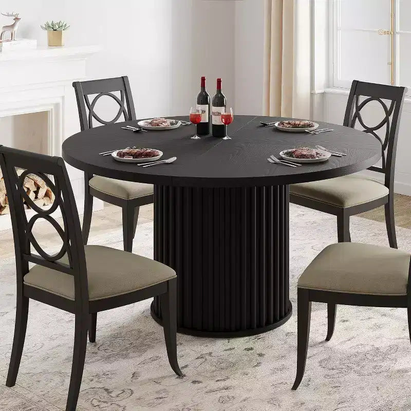 CuisinSmart 47 Inch Round Dining Table for 4-6, Black Mid Century Modern Dinner Tables for Dining Room, Living Room, Lunch