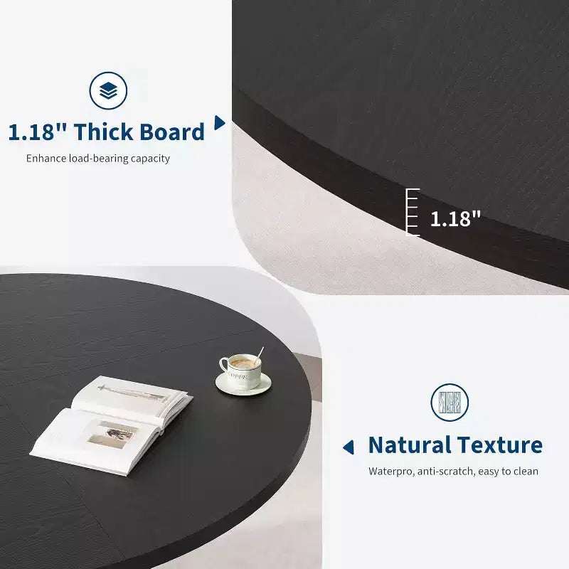 Table à manger ronde CuisinSmart de 119,38 cm pour 4 à 6 personnes, tables de salle à manger modernes du milieu du siècle noires pour salle à manger, salon, déjeuner