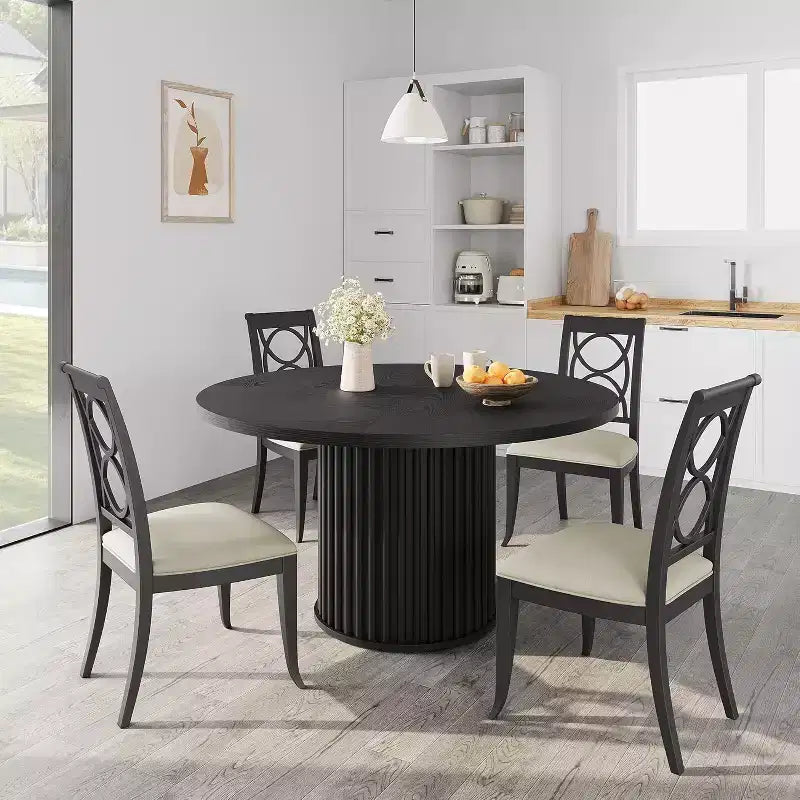 Table à manger ronde CuisinSmart de 119,38 cm pour 4 à 6 personnes, tables de salle à manger modernes du milieu du siècle noires pour salle à manger, salon, déjeuner