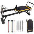 Pilates Reformer Machine with Springs & Resistance Bands, Full Body Workout Reformer Bed with Adjustable Height, Carbon Steel Frame