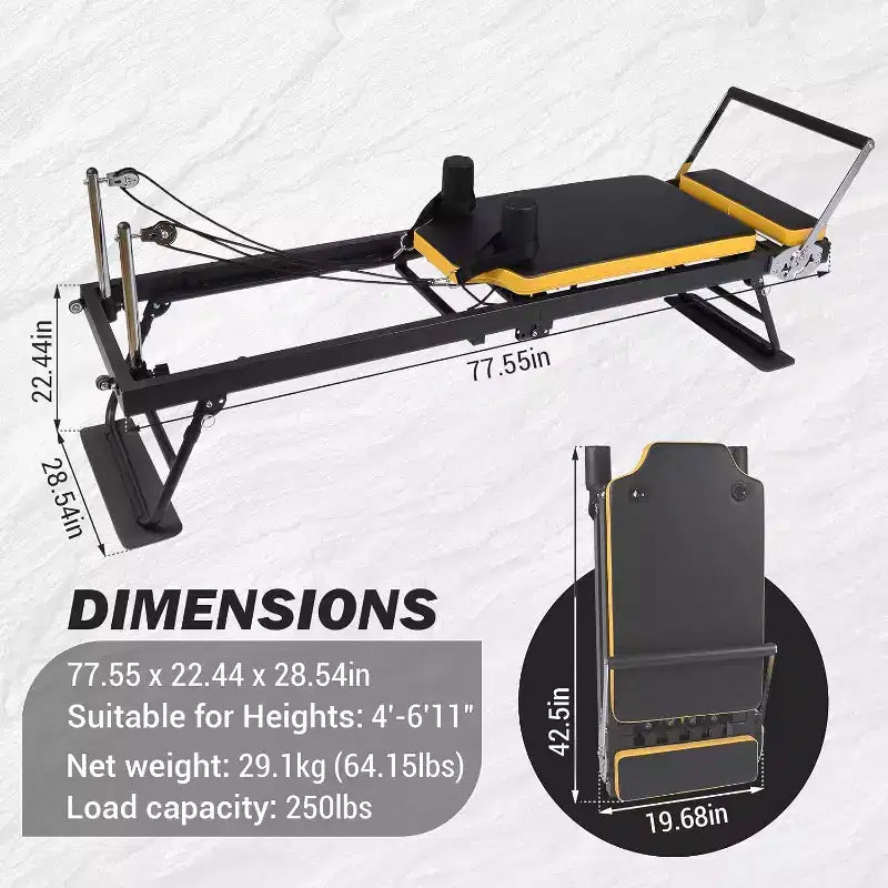 Machine Pilates Reformer avec ressorts et bandes de résistance, lit Reformer pour entraînement complet du corps avec hauteur réglable, cadre en acier au carbone