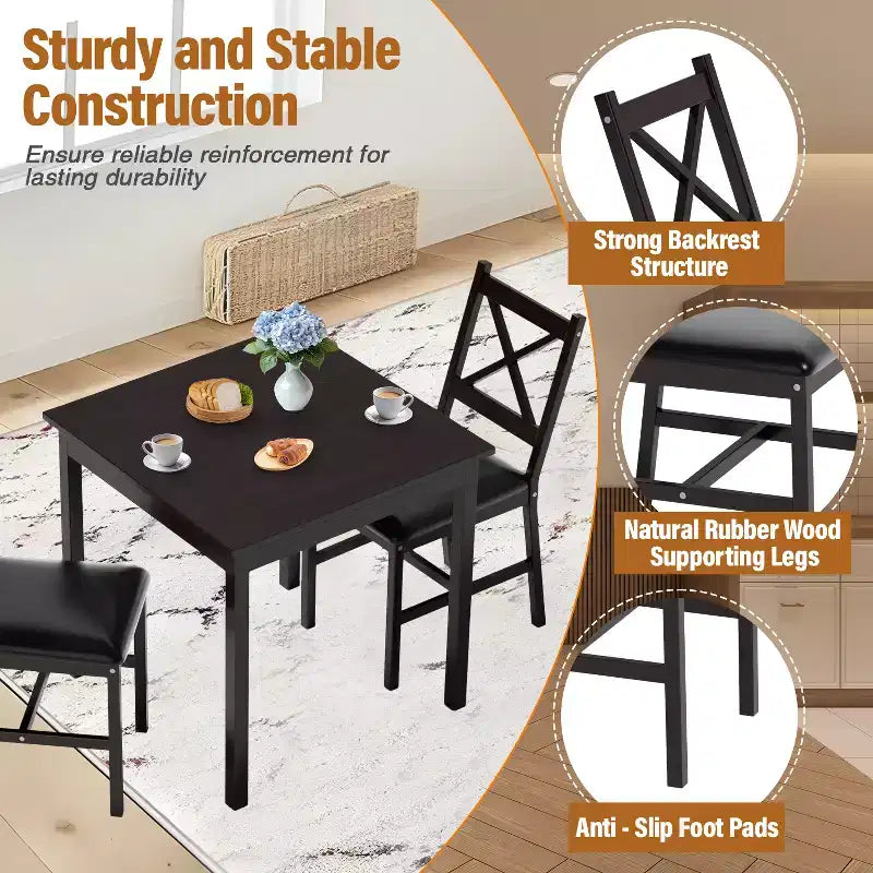 Ensemble de table et chaises de salle à manger BestMassage pour 2/4 personnes, ensemble de table de cuisine, marron foncé