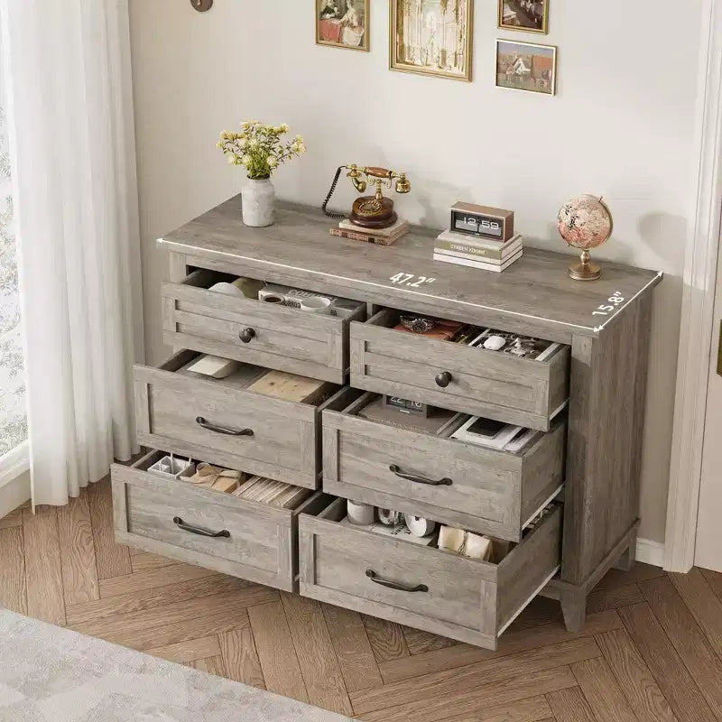 Commode à 6 tiroirs GustoWave pour chambre à coucher, commode de rangement autoportante de 120 cm de large pour salon, entrée, organisation de placard