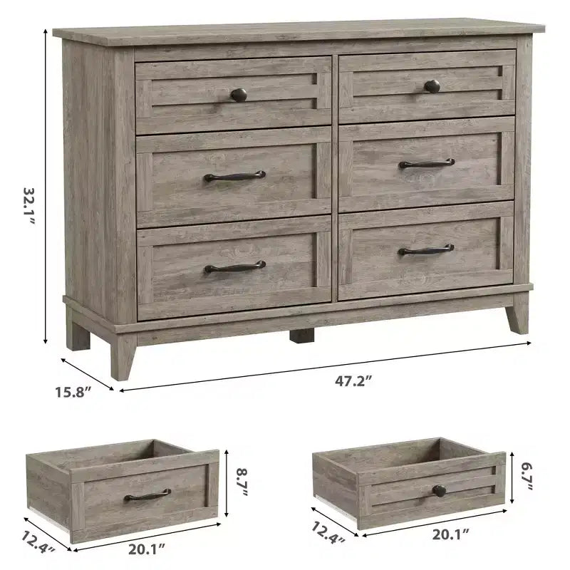 Commode à 6 tiroirs GustoWave pour chambre à coucher, commode de rangement autoportante de 120 cm de large pour salon, entrée, organisation de placard