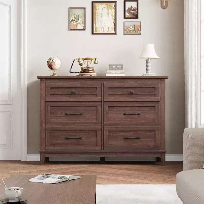 Commode à 6 tiroirs GustoWave pour chambre à coucher, commode de rangement autoportante de 120 cm de large pour salon, entrée, organisation de placard