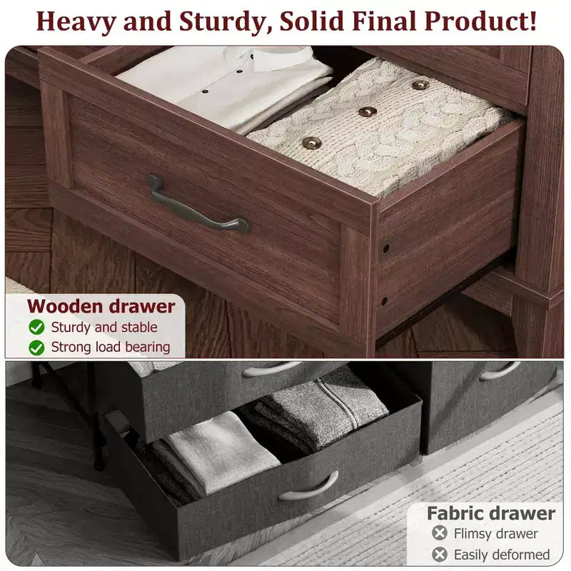 Commode à 6 tiroirs GustoWave pour chambre à coucher, commode de rangement autoportante de 120 cm de large pour salon, entrée, organisation de placard