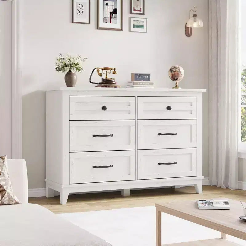 Commode à 6 tiroirs GustoWave pour chambre à coucher, commode de rangement autoportante de 120 cm de large pour salon, entrée, organisation de placard