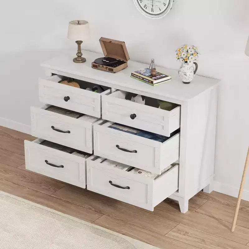 Commode à 6 tiroirs GustoWave pour chambre à coucher, commode de rangement autoportante de 120 cm de large pour salon, entrée, organisation de placard