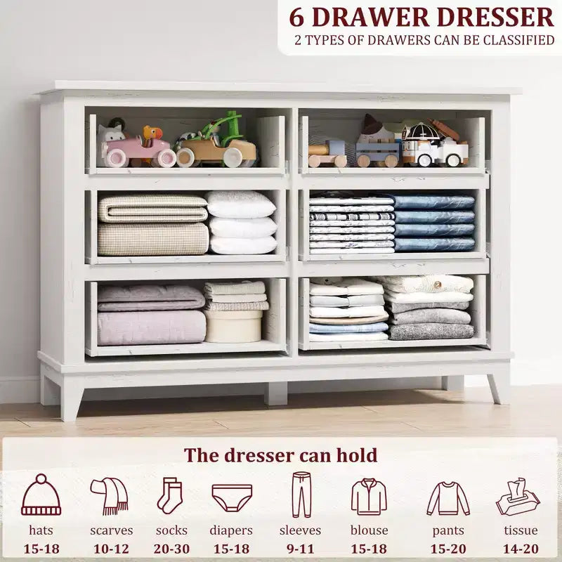 Commode à 6 tiroirs GustoWave pour chambre à coucher, commode de rangement autoportante de 120 cm de large pour salon, entrée, organisation de placard