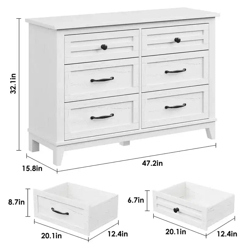 Commode à 6 tiroirs GustoWave pour chambre à coucher, commode de rangement autoportante de 120 cm de large pour salon, entrée, organisation de placard