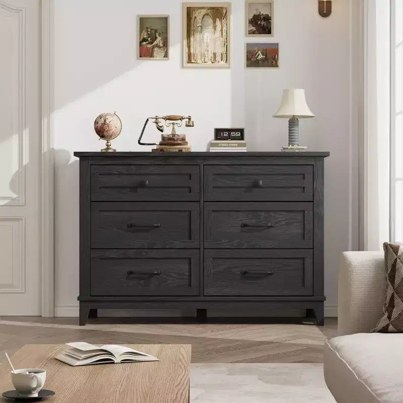 Commode à 6 tiroirs GustoWave pour chambre à coucher, commode de rangement autoportante de 120 cm de large pour salon, entrée, organisation de placard