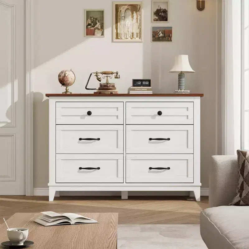 Commode à 6 tiroirs GustoWave pour chambre à coucher, commode de rangement autoportante de 120 cm de large pour salon, entrée, organisation de placard