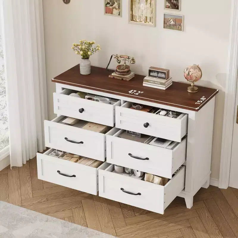 Commode à 6 tiroirs GustoWave pour chambre à coucher, commode de rangement autoportante de 120 cm de large pour salon, entrée, organisation de placard